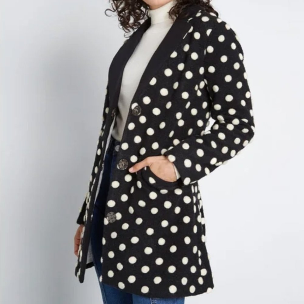 Modcloth Extra Large Women's Salient Wool Polka Dot Coat